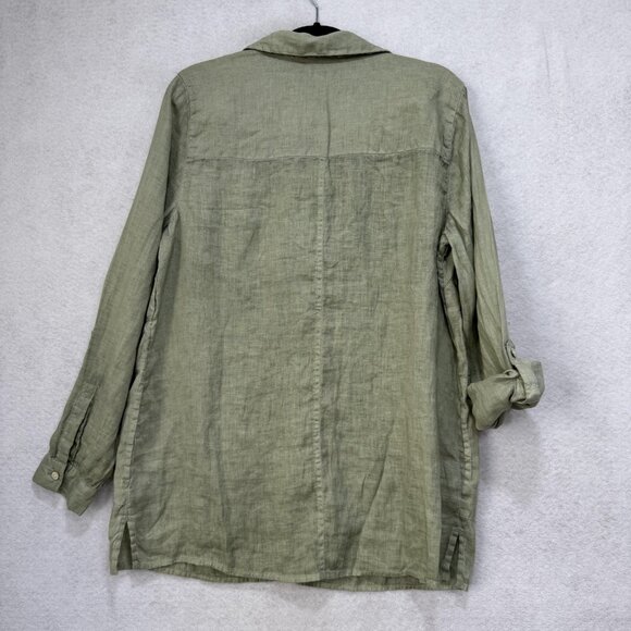 J jill Linen Tunic Shirt Womens Medium Sage Green Popover Long Sleeve Roll tab - Picture 9 of 11